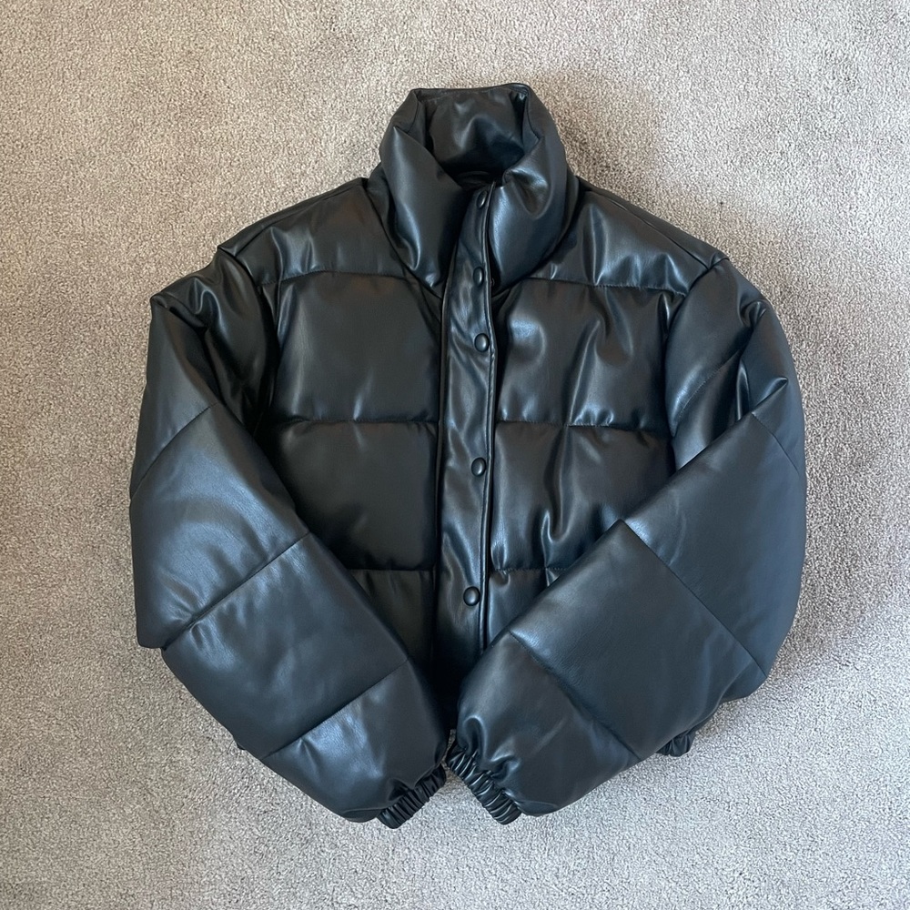 Zara Faux Leather Puffer Jacket